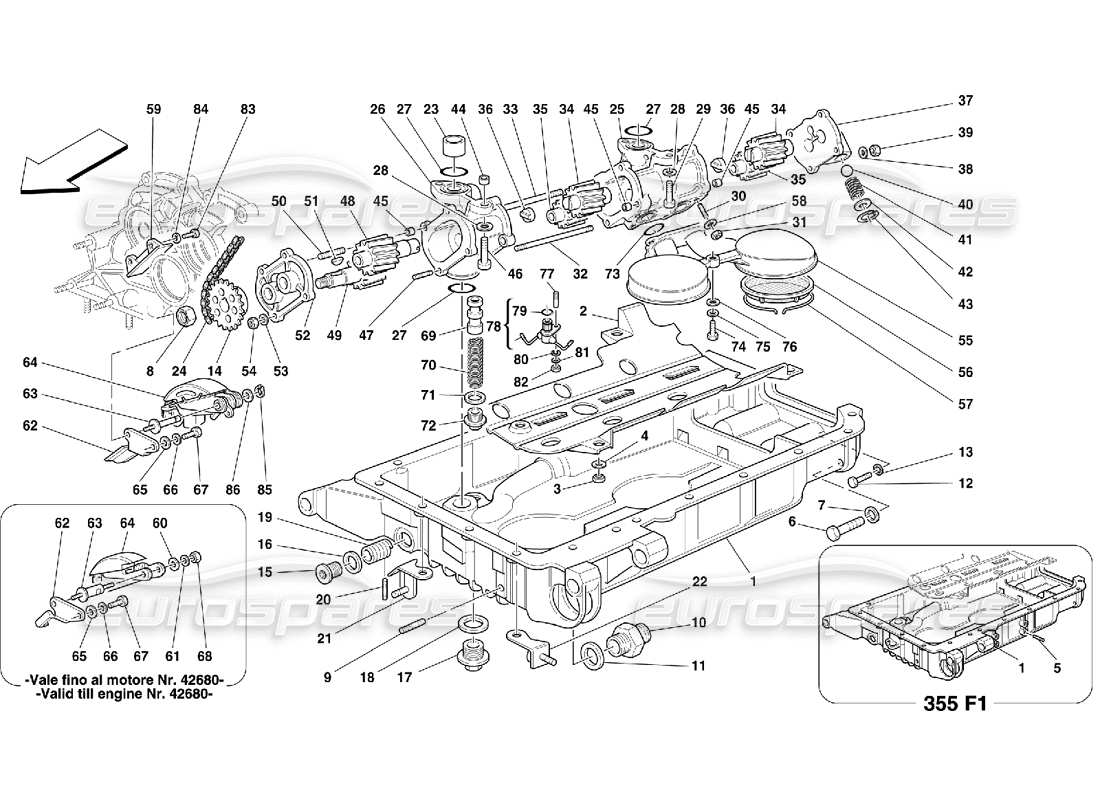 ferrari 355 (5.2 motronic) schéma des pièces des pompes et du carter d'huile