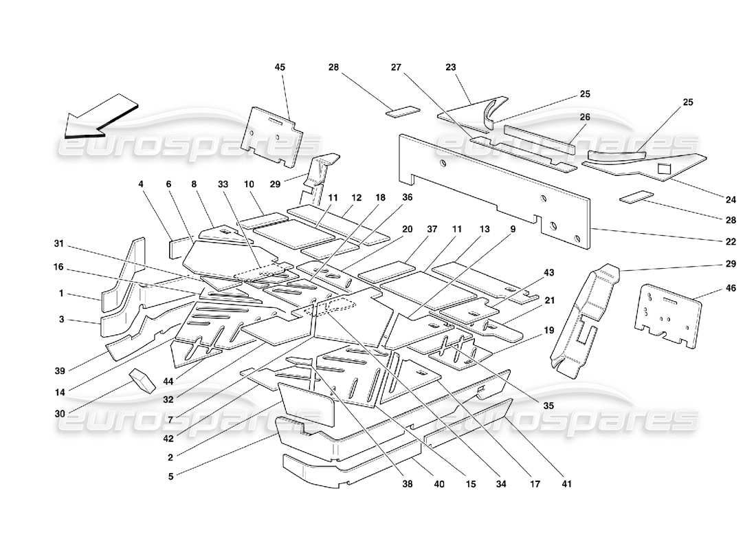 ferrari 355 (5.2 motronic) schéma des pièces des isolations de l'habitacle