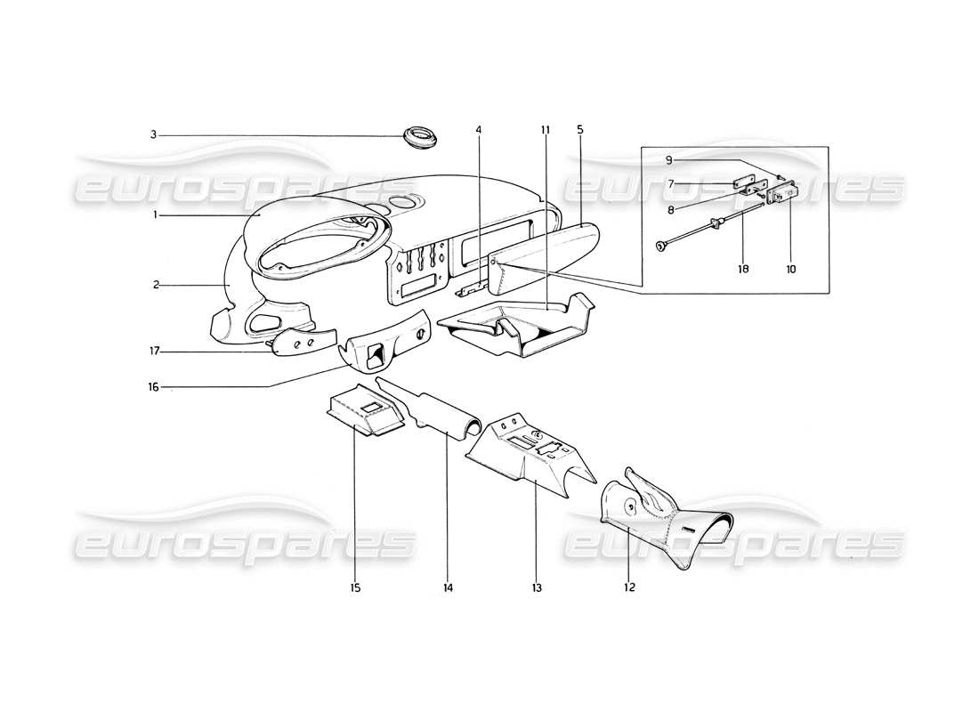 ferrari 246 dino (1975) garnitures intérieures et diagramme des pièces du tableau de bord