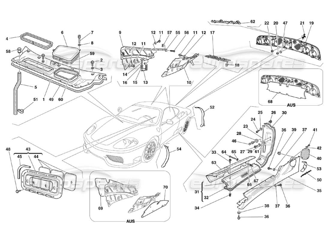 ferrari 360 challenge stradale boucliers - finition extérieure schéma des pièces