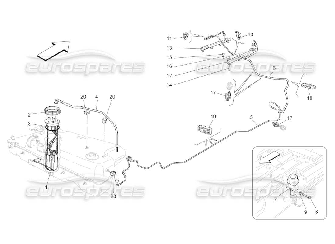 maserati grancabrio (2010) 4.7 schéma des pièces des pompes à carburant et des conduites de connexion