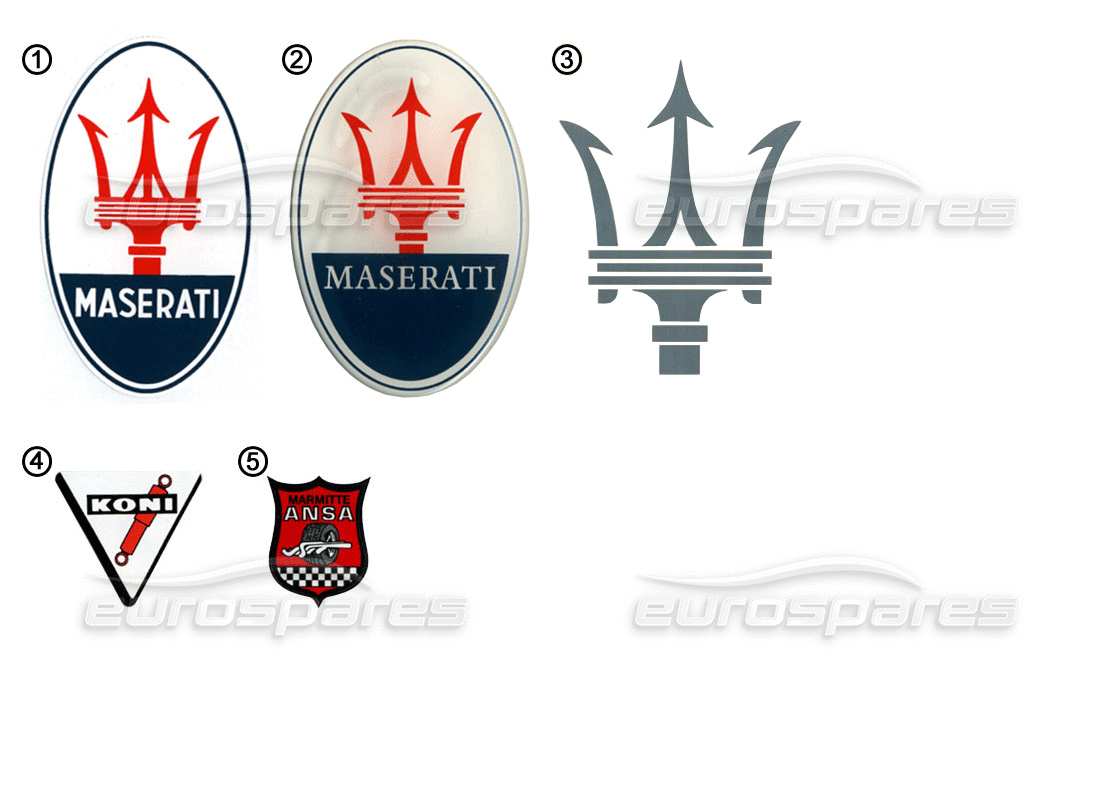 maserati miscellaneous maserati autocollants - diagramme des pièces des autocollants avec logo