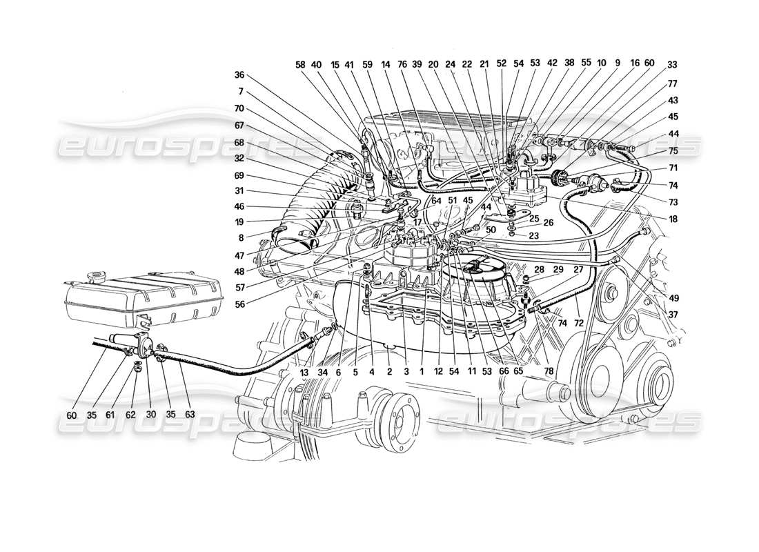 ferrari 328 (1985) conduites de distributeurs de carburant (pas pour la version américaine) schéma des pièces