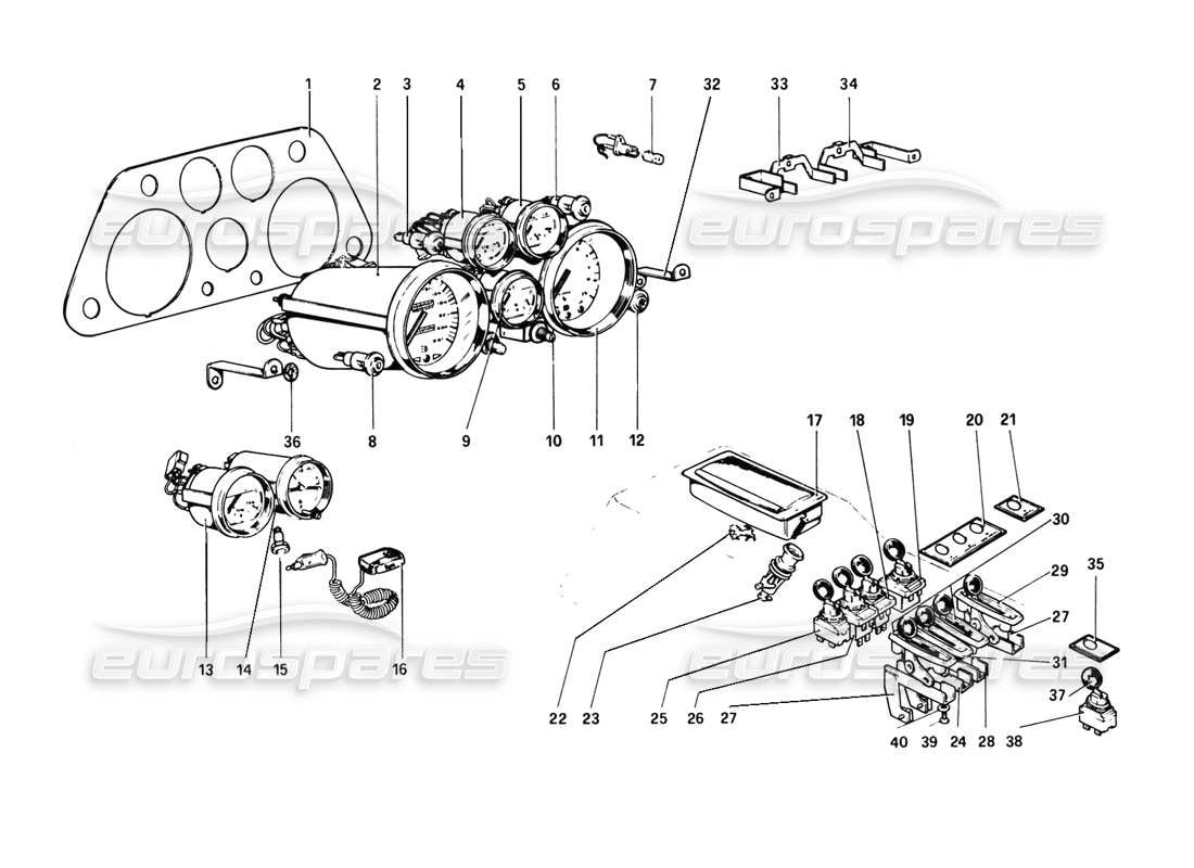 ferrari 308 gtb (1980) schéma des pièces des instruments et accessoires