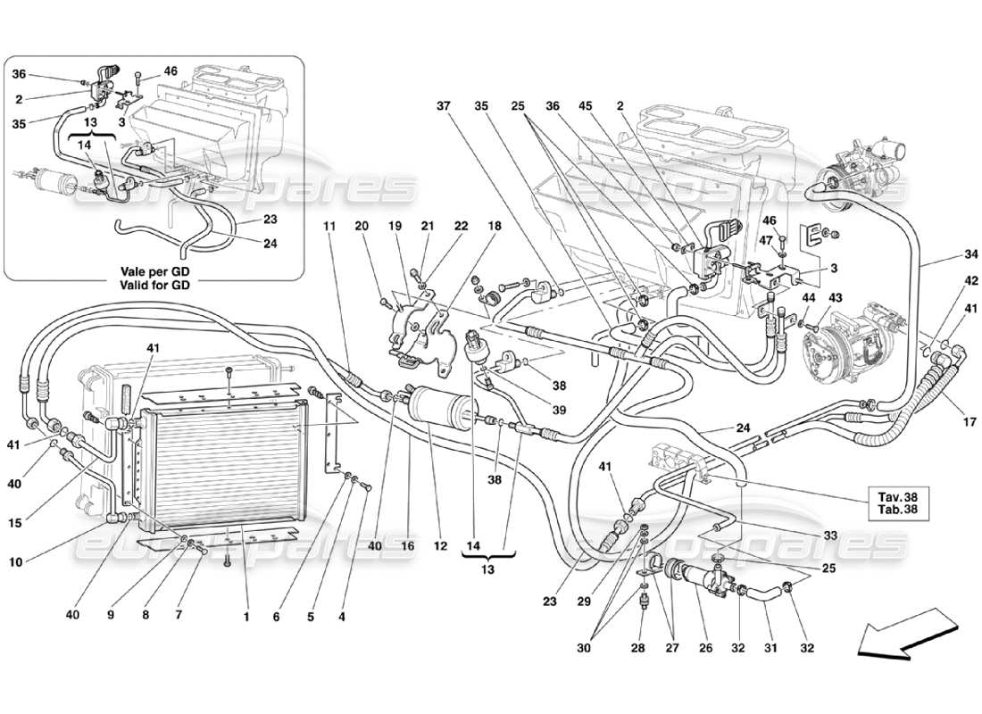 ferrari 360 challenge stradale système de conditionnement d'air schéma des pièces