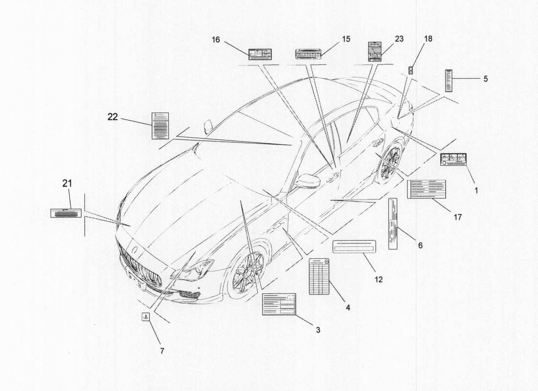 maserati qtp. v6 3.0 bt 410bhp 2wd 2017 diagramme de pièces d'autocollants et d'étiquettes