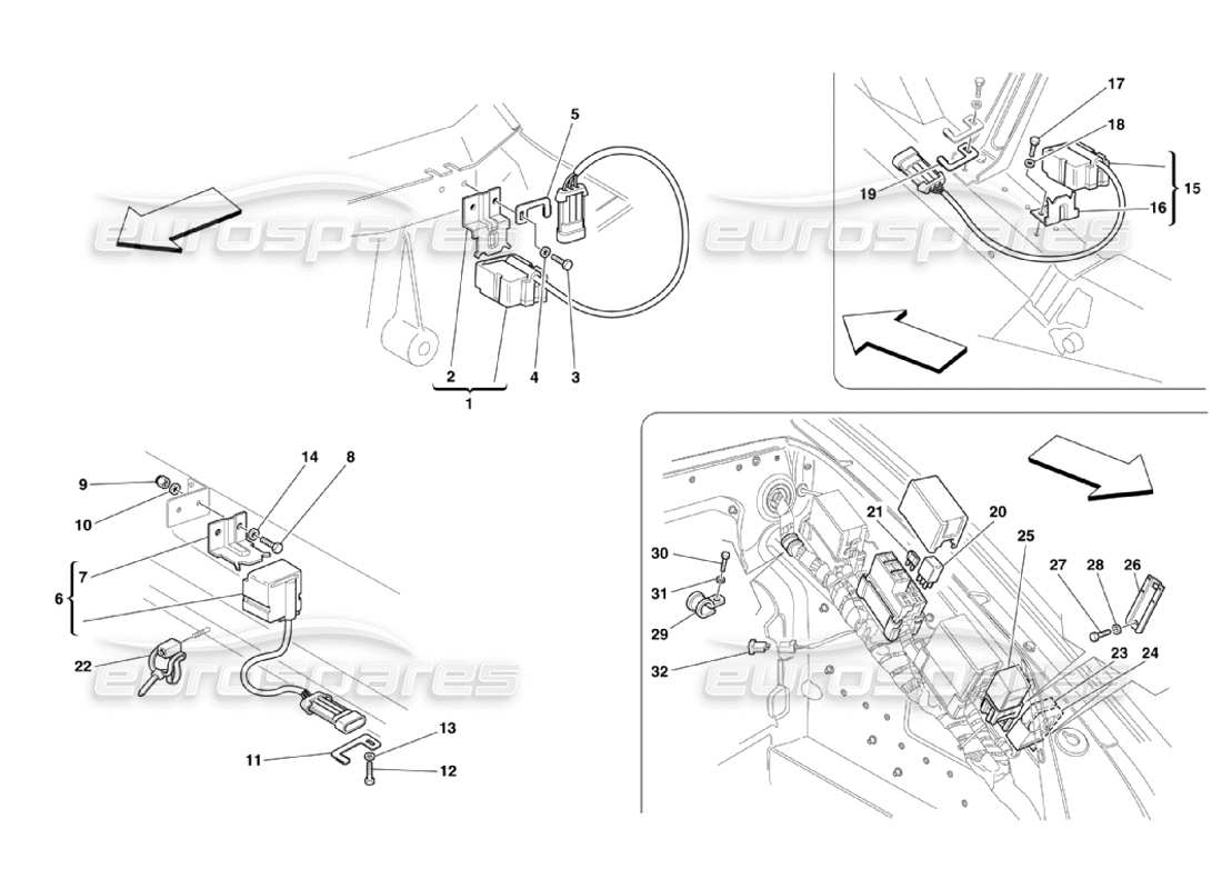 ferrari 360 challenge stradale tableau électrique des compartiments avant et moteur et diagramme des pièces du capteur