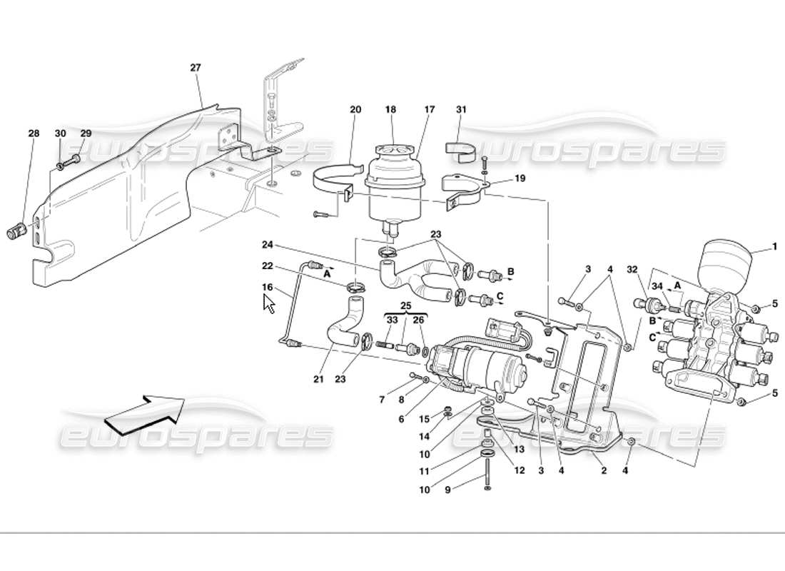 ferrari 360 modena unité de puissance et réservoir schéma des pièces