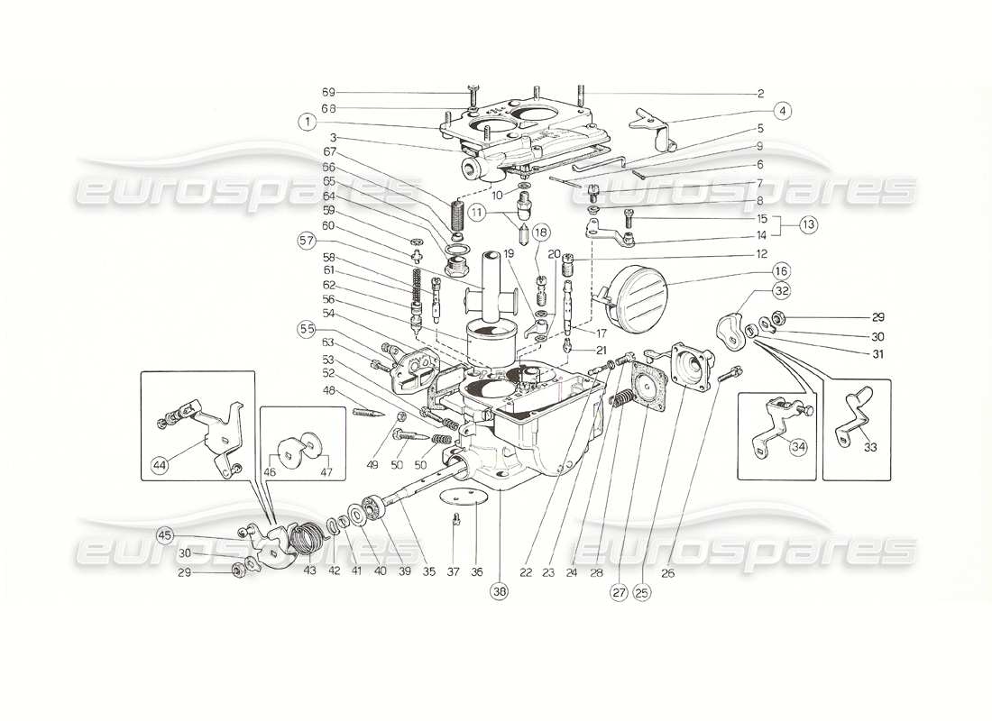 ferrari 308 gt4 dino (1976) weber 40 carburateurs dcnf (2 distributeurs) schéma des pièces
