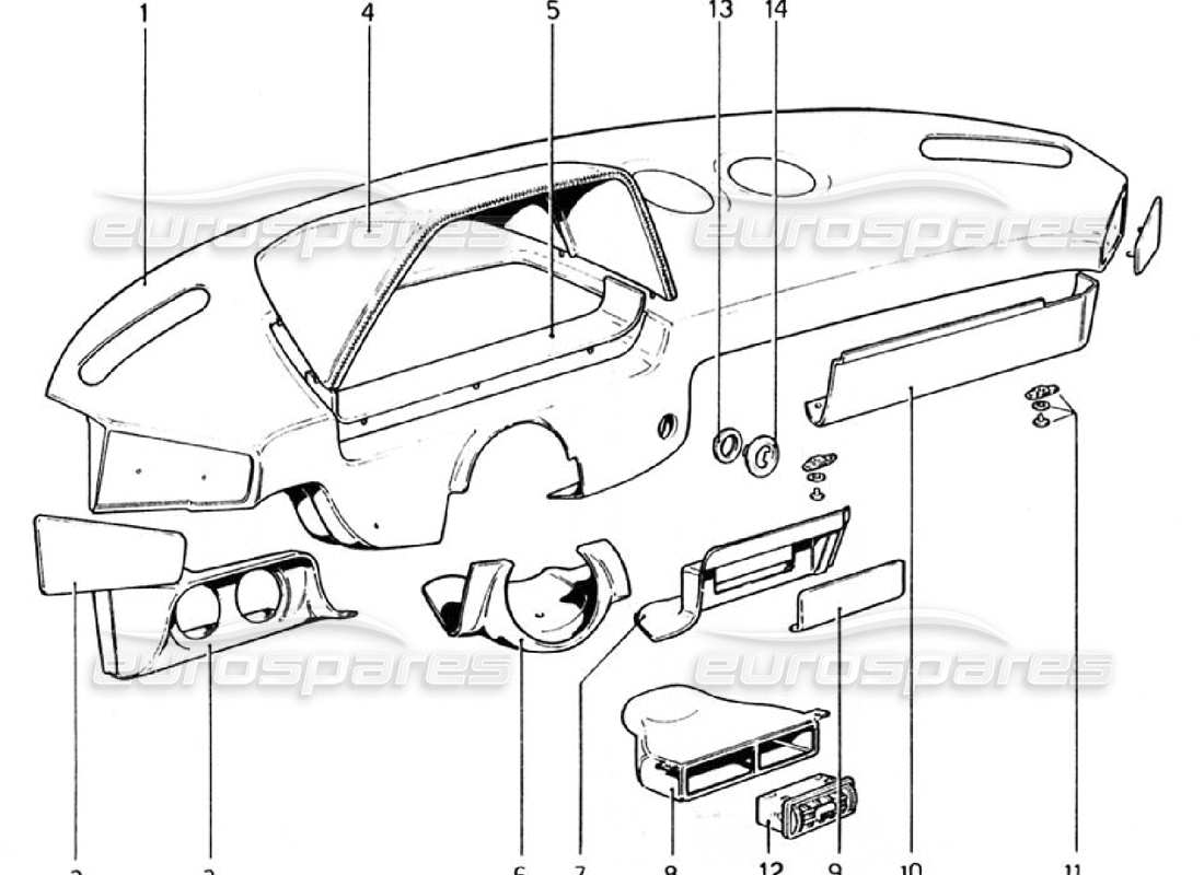 ferrari 308 gtb (1976) tableau de bord schéma des pièces