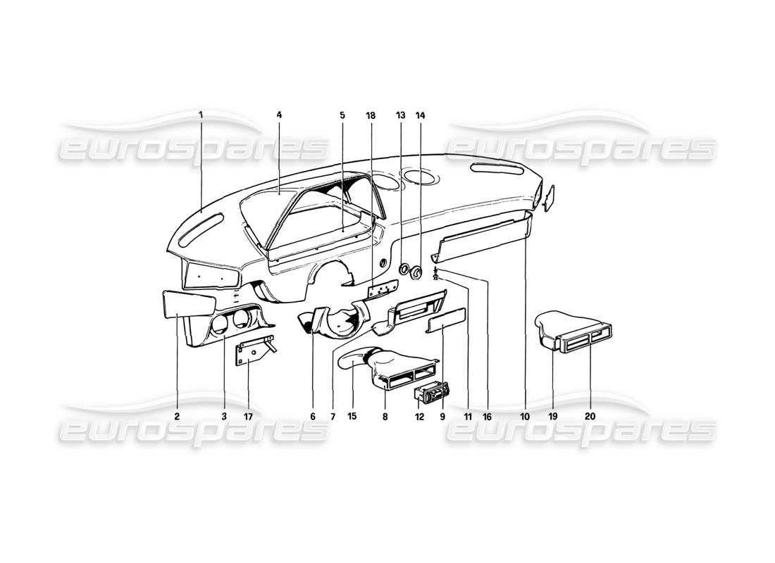 ferrari 308 gtb (1980) schéma des pièces du tableau de bord