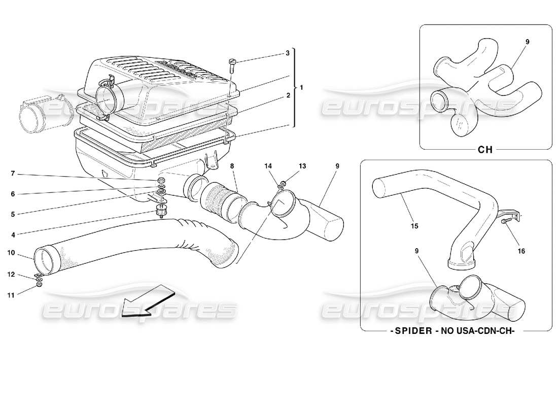 ferrari 355 (2.7 motronic) prise d'air schéma des pièces
