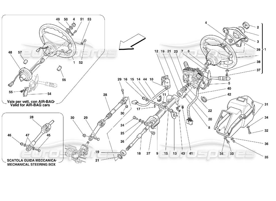 ferrari 355 (2.7 motronic) colonne de direction schéma des pièces