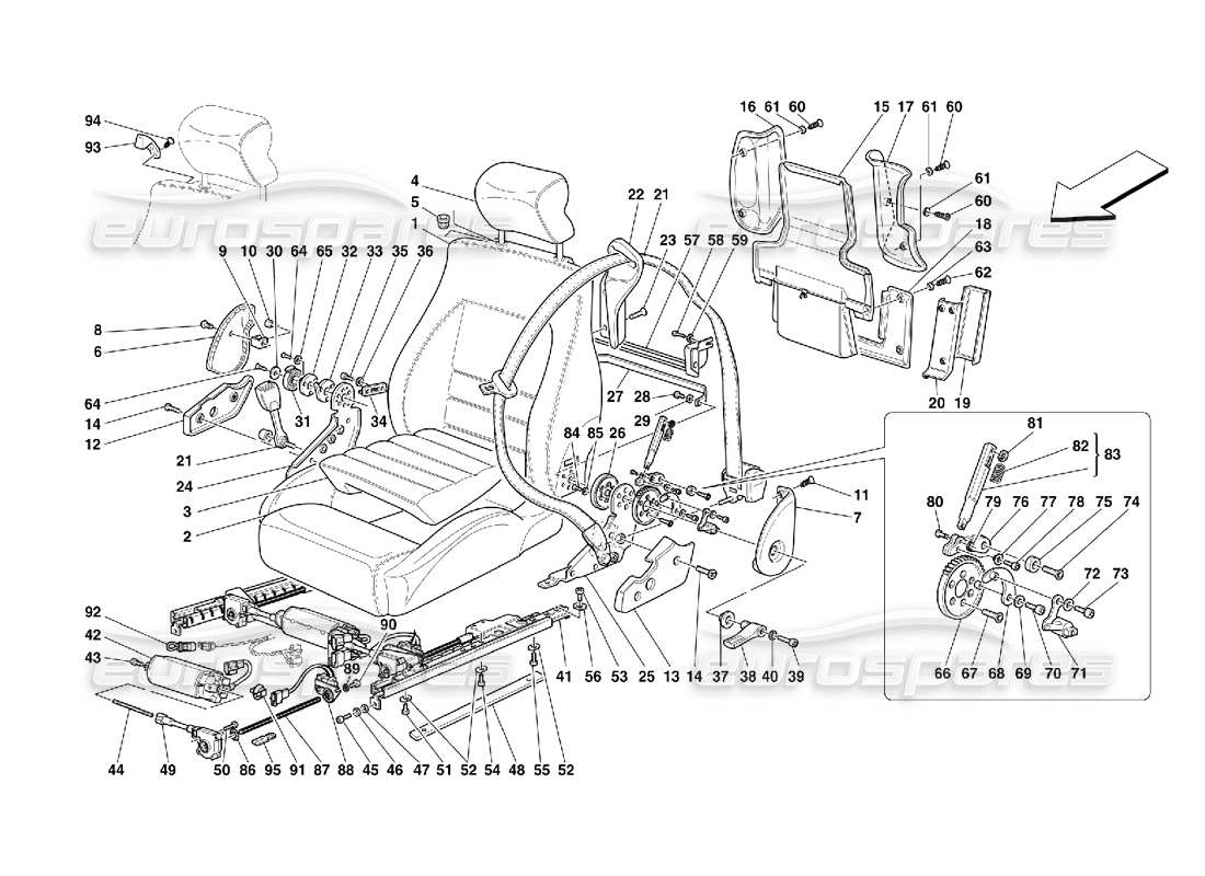 ferrari 355 (5.2 motronic) schéma des pièces des sièges et ceintures de sécurité