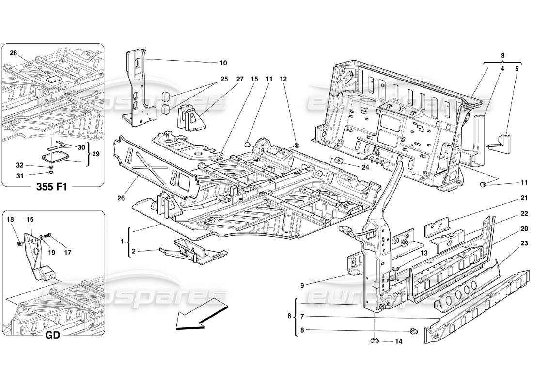 ferrari 355 (5.2 motronic) diagramme de pièce des structures de pièces centrales