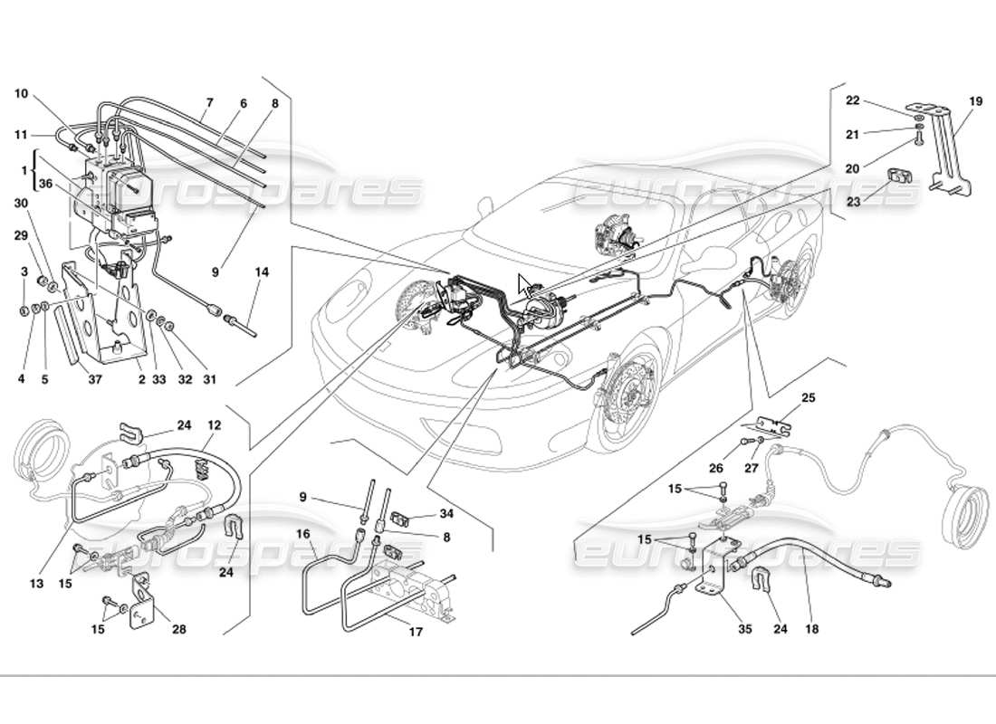 ferrari 360 modena système de freinage schéma des pièces
