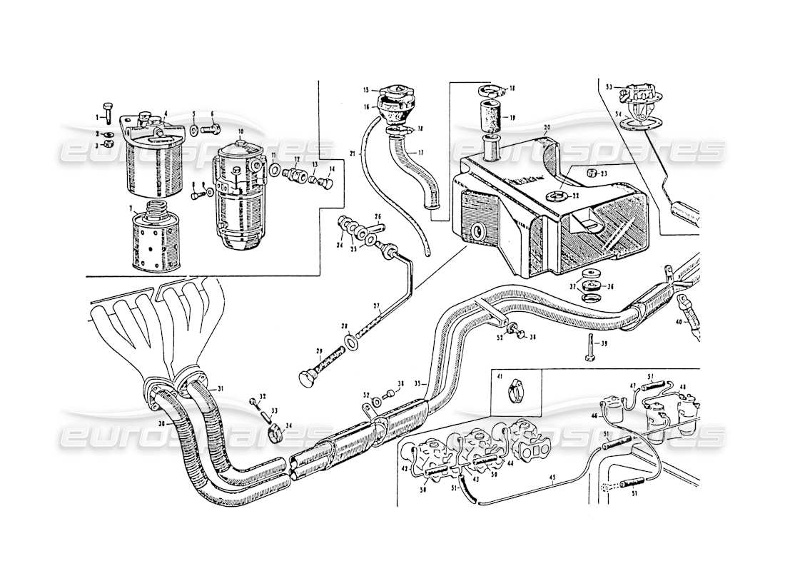 maserati 3500 gt collecteur d'échappement et tente de carburant schéma des pièces