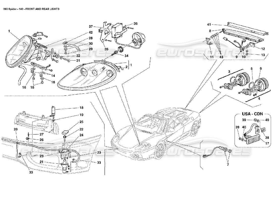 ferrari 360 spider feux avant et arrière schéma des pièces