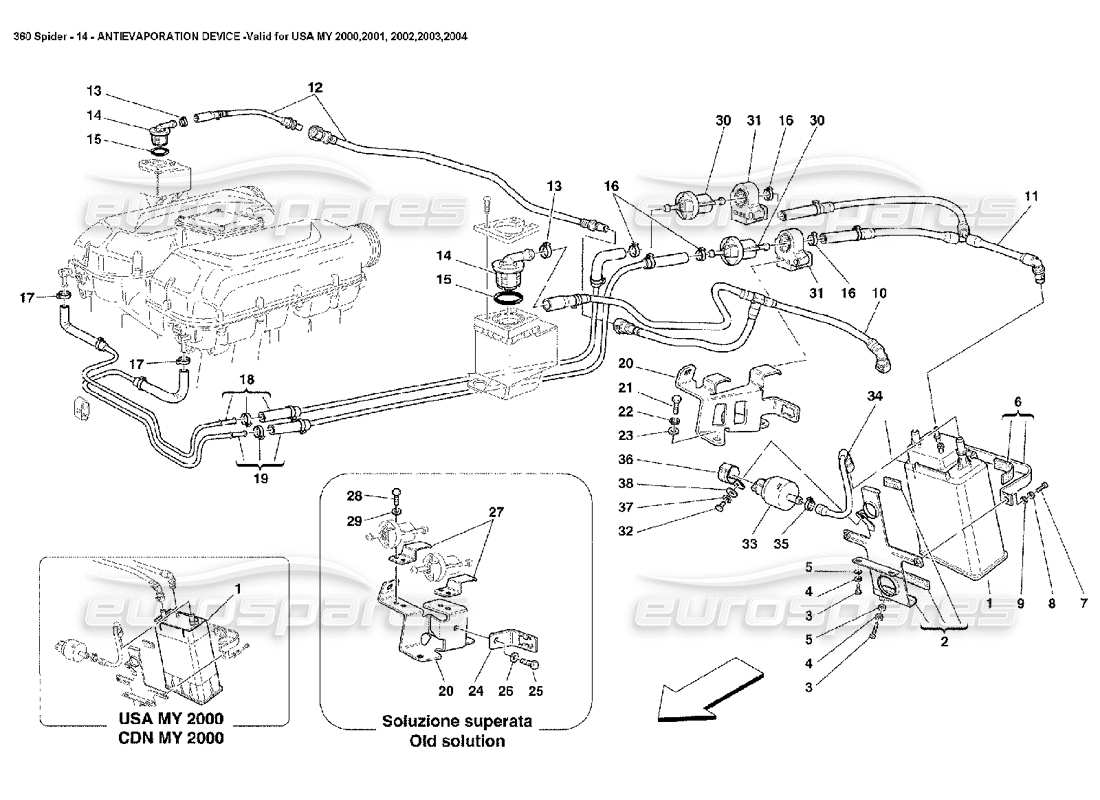 ferrari 360 spider dispositif anti-évaporation schéma des pièces