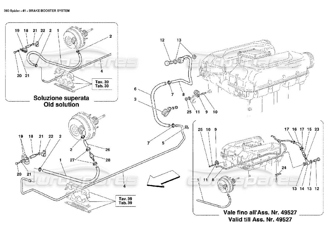 ferrari 360 spider système de servofrein schéma des pièces