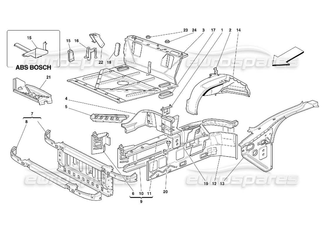 ferrari 355 (5.2 motronic) diagramme de pièce des structures de pièces avant