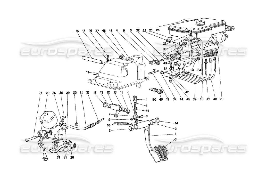 ferrari 208 turbo (1989) schéma des pièces du système hydraulique d'embrayage (pour voiture avec système antidérapant)