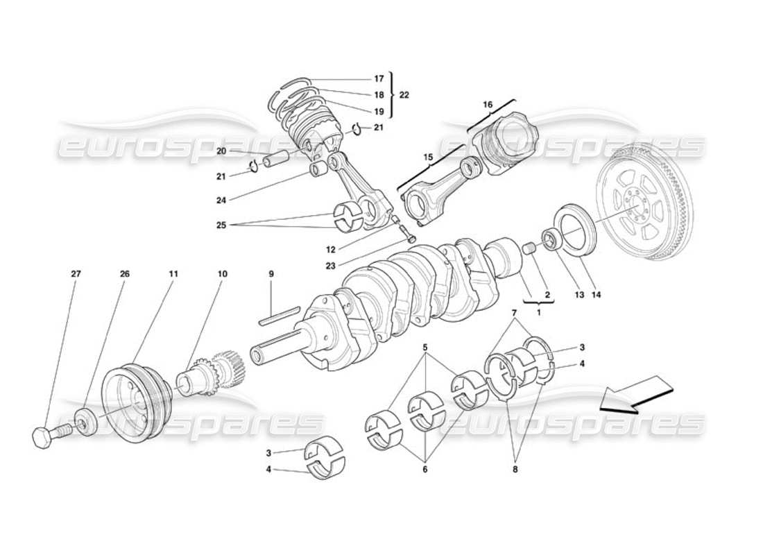 ferrari 360 challenge (2000) arbre de transmission - bielles et pistons schéma des pièces