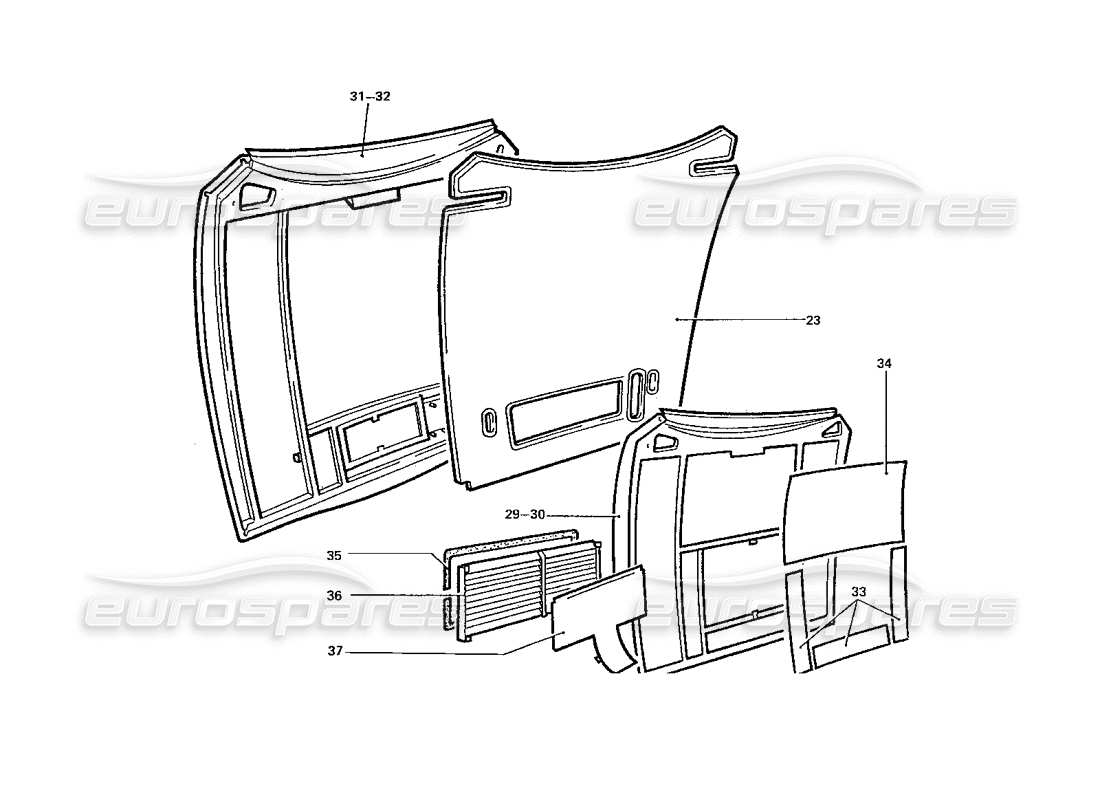 ferrari 412 (coachwork) diagramme des pièces du capot avant (variations)