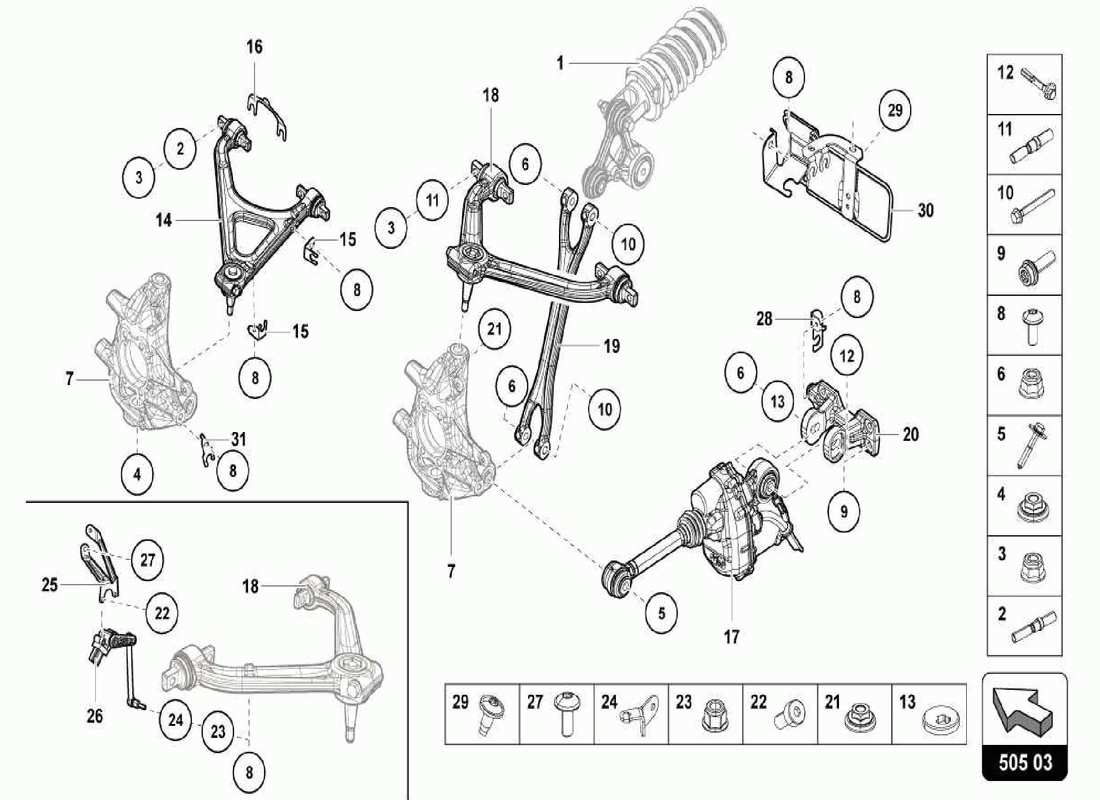 lamborghini centenario spider schéma des pièces de la suspension arrière