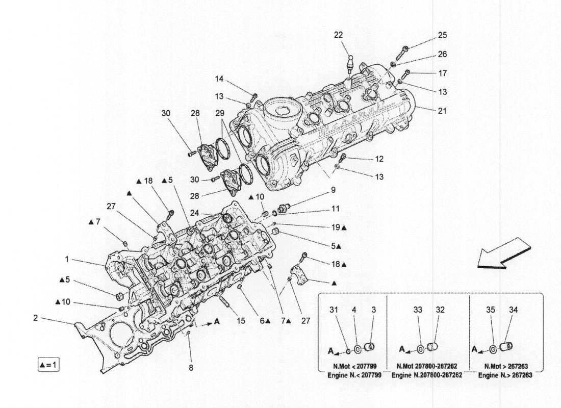 maserati qtp. v6 3.0 bt 410bhp 2wd 2017 schéma des pièces de la culasse gauche