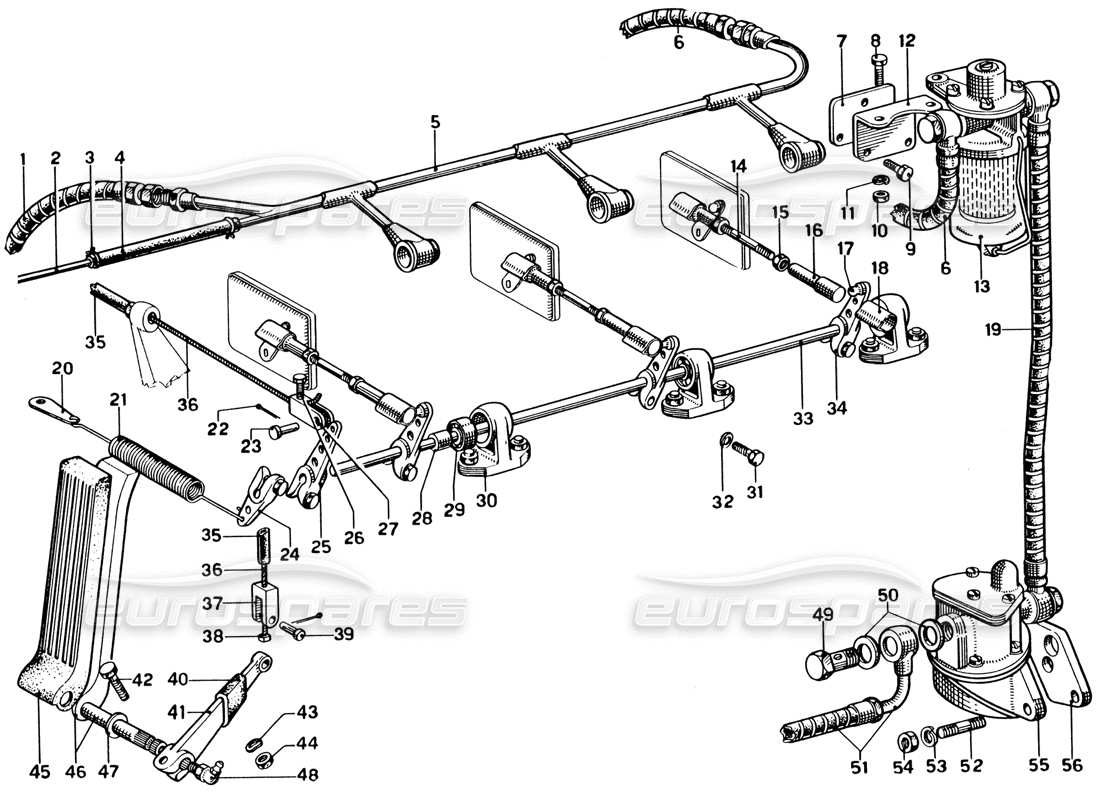 ferrari 330 gtc coupe diagramme des pièces des conduites de carburant, filtres et pompes