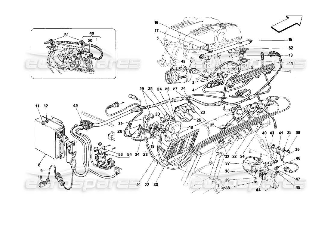 ferrari mondial 3.4 t coupe/cabrio allumage du moteur - schéma des pièces motronic 2.7