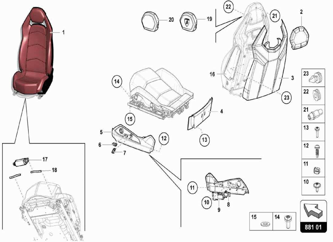lamborghini centenario spider schéma des pièces des sièges