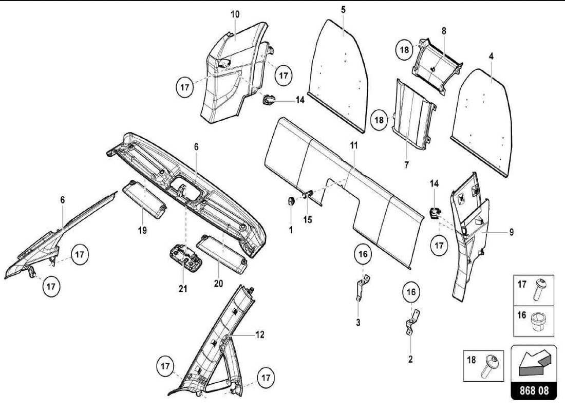 lamborghini centenario spider passenger compartment - trims part diagram