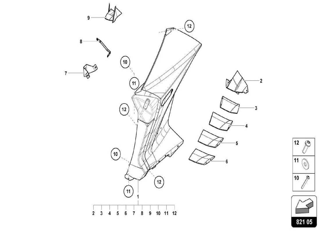 lamborghini centenario spider diagramme des pièces de garniture du panneau latéral