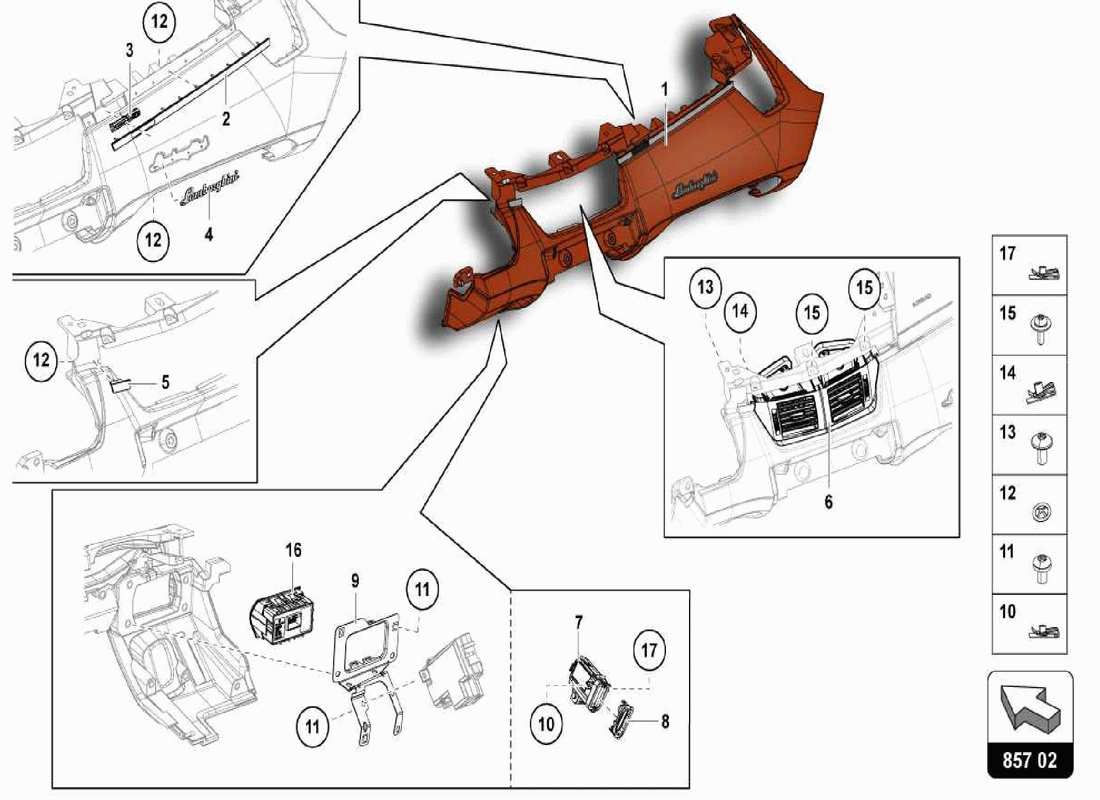 lamborghini centenario spider tableau de bord schéma des pièces