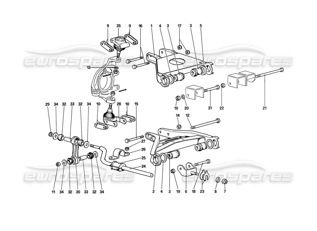 ferrari 208 turbo (1989) suspension avant - triangles triangulaires (jusqu'au numéro de voiture 76625) schéma des pièces