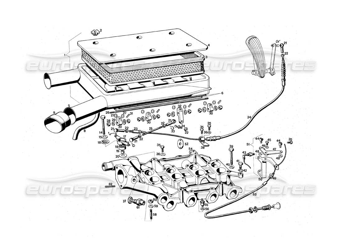 maserati qtp.v8 4.9 (s3) 1979 diagramme des pièces du collecteur d'admission d'air et du boîtier