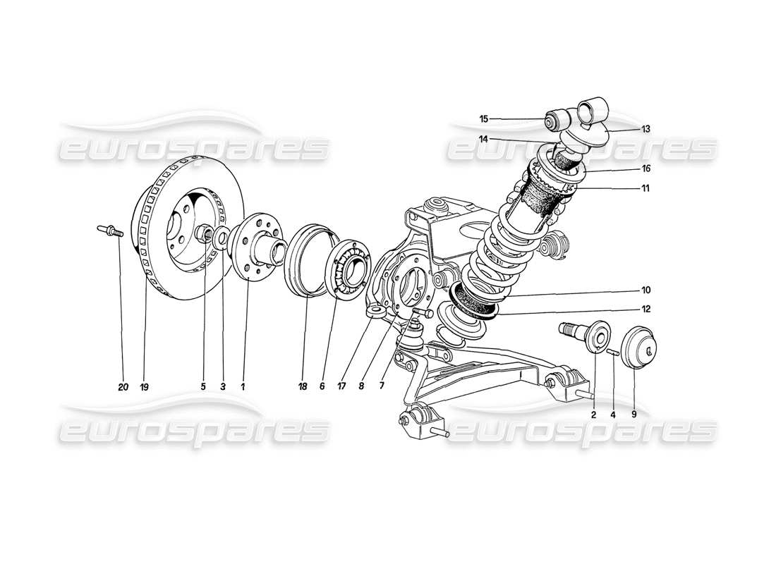 ferrari 208 turbo (1989) suspension avant - amortisseur et disque de frein (jusqu'au numéro de voiture 76625) schéma des pièces