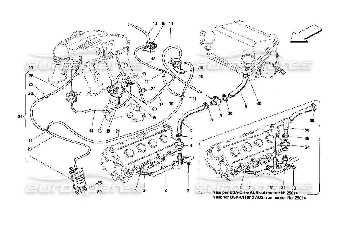 ferrari mondial 3.4 t coupe/cabrio dispositif d'injection d'air - pour voitures avec catalyseur - motronic 2.7 schéma des pièces