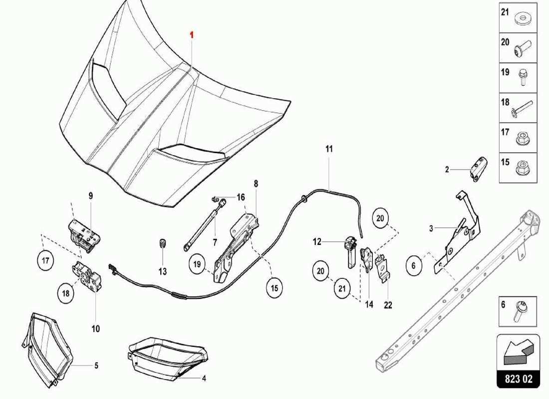 lamborghini centenario spider schéma des pièces du capot avant