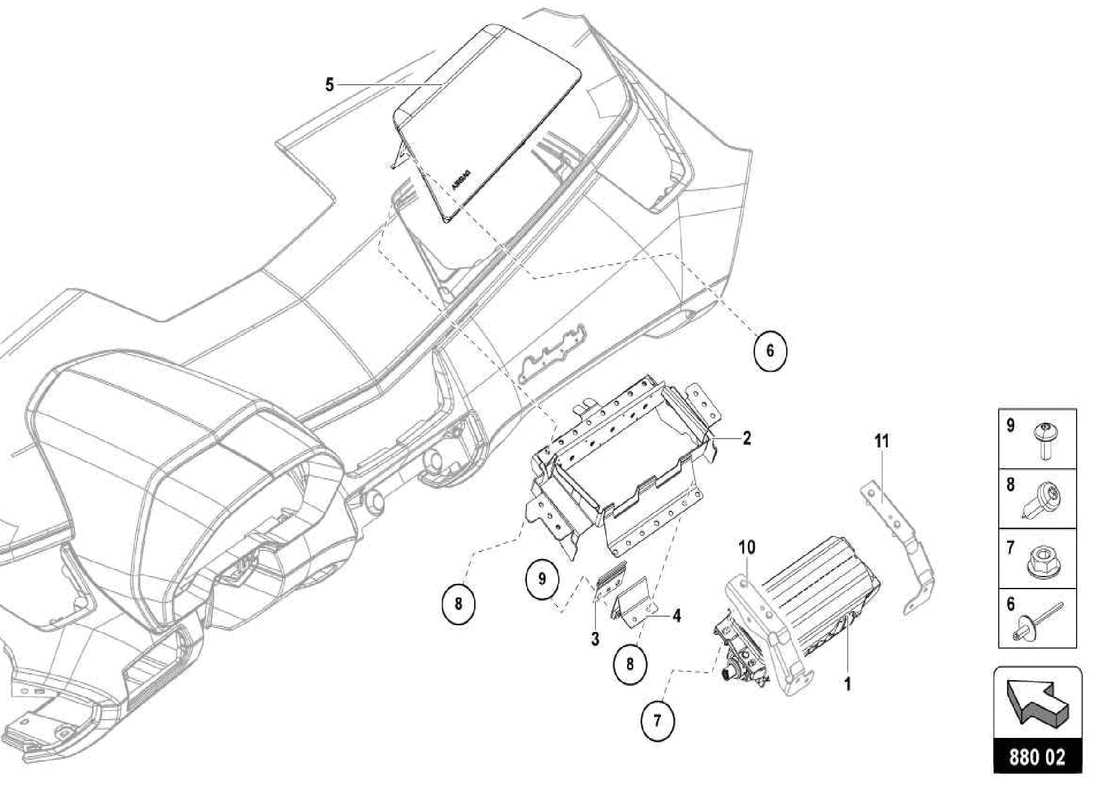 lamborghini centenario spider schéma des pièces de l'unité d'airbag