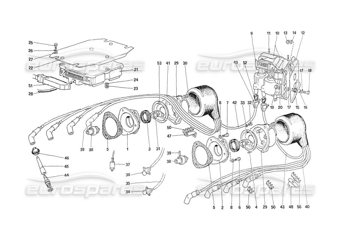 ferrari 208 turbo (1989) allumage du moteur schéma des pièces