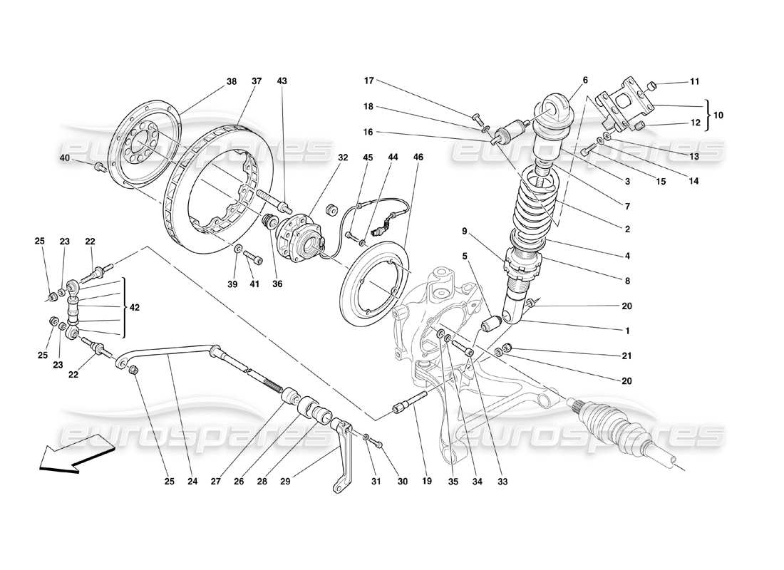 ferrari 360 challenge (2000) suspension arrière - amortisseur et disque de frein schéma des pièces
