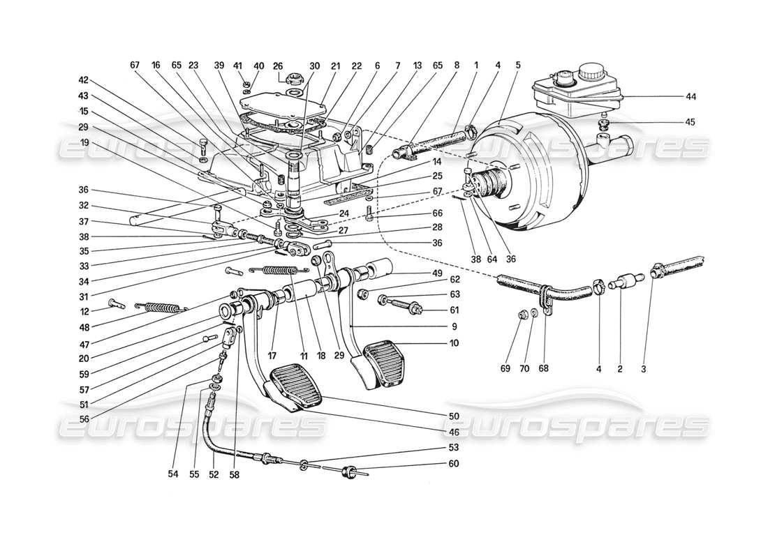 ferrari 208 turbo (1989) pedal boad - commandes de frein et d'embrayage (pour voiture sans système antidérapant) schéma des pièces