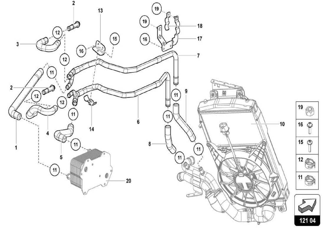 lamborghini centenario spider schéma des pièces du système de refroidissement par eau