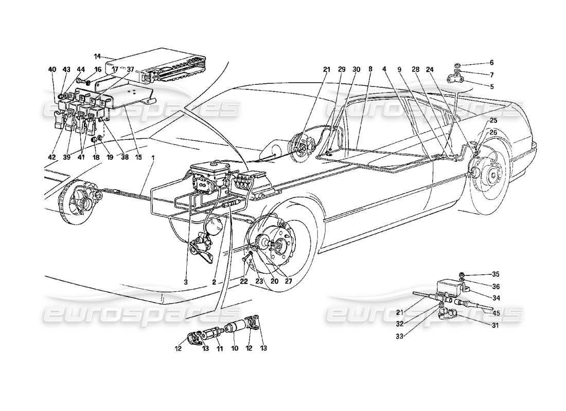 ferrari 208 turbo (1989) schéma des pièces du système antidérapant