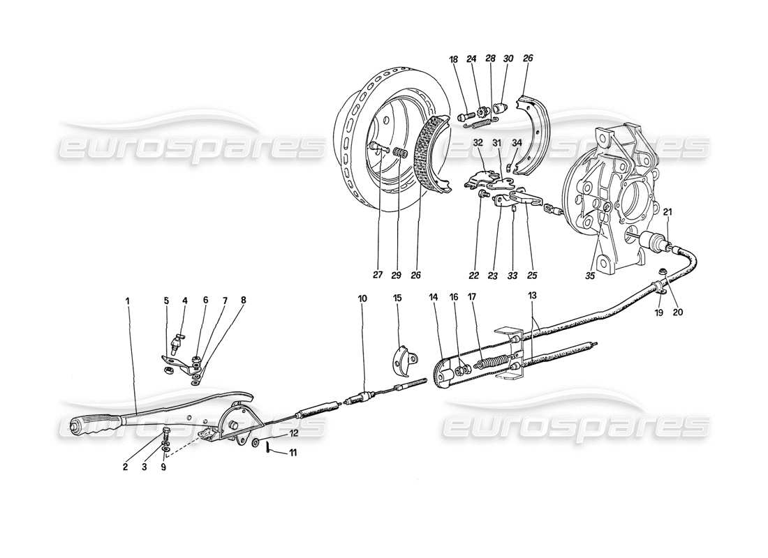 ferrari 208 turbo (1989) schéma des pièces de commande du frein à main