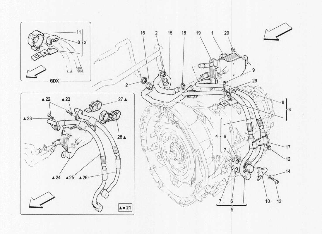 maserati qtp. v6 3.0 bt 410bhp 2wd 2017 schéma des pièces de lubrification et de refroidissement de l'huile de boîte de vitesses