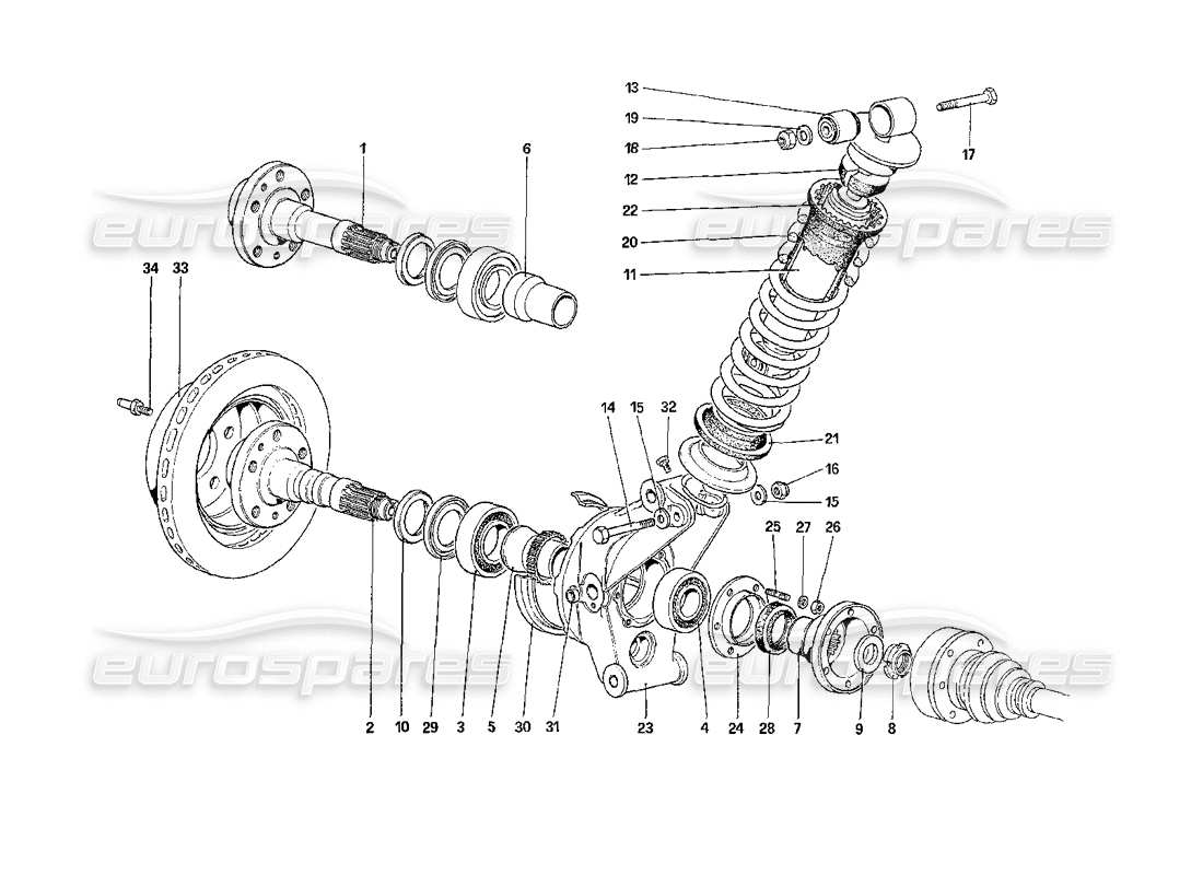 ferrari 208 turbo (1989) suspension arrière - amortisseur et disque de frein (à partir de la voiture n° 76626) schéma des pièces
